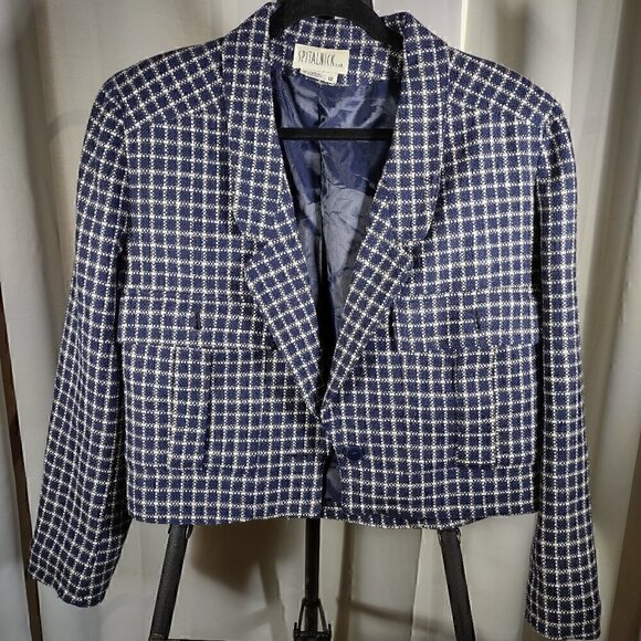 spitalnick Jackets & Blazers - Spitalnick & Co Women's Blue/White 100% Wool Coat/Blazer Size 12